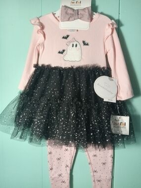 Pink & Black Ghost Tulle Halloween Matching Set